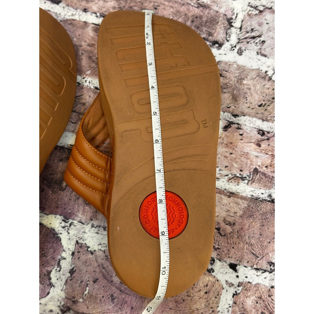 FitFlop Lulu Chevron Leather Toe-Post Sandals Tan Brown DX5-582 Womens 10 - Picture 13 of 16